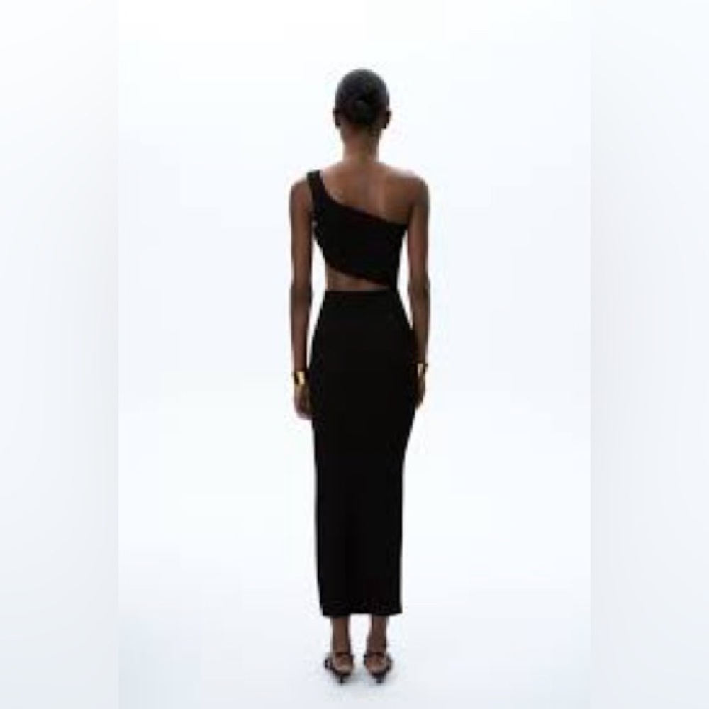 Off-White One Shoulder Boucle Micro Logo Cut-out Midi Dress In Black NEW - Picture 2 of 15